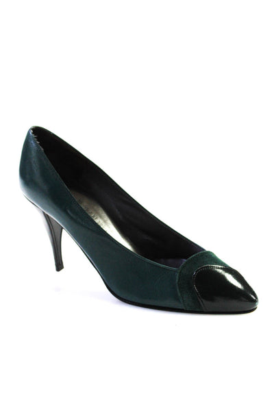 Charles Jourdan Paris Womens Leather Pointed Toe Heels Pumps Green Size 5.5