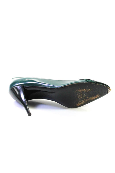 Charles Jourdan Paris Womens Leather Pointed Toe Heels Pumps Green Size 5.5