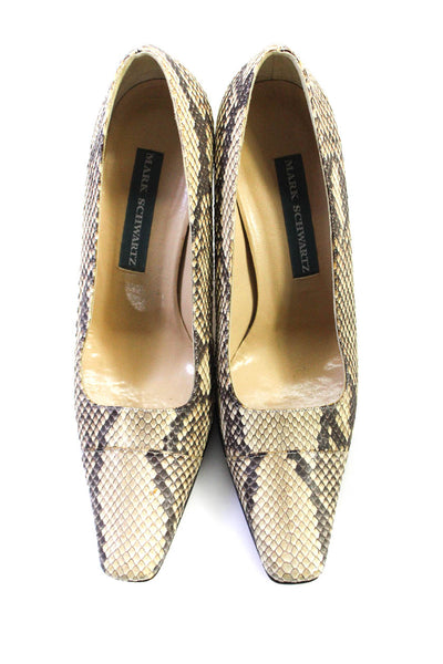 Mark Schwartz Womens Leather Snake Print Square Toe Heels Pumps Beige Size 5.5B