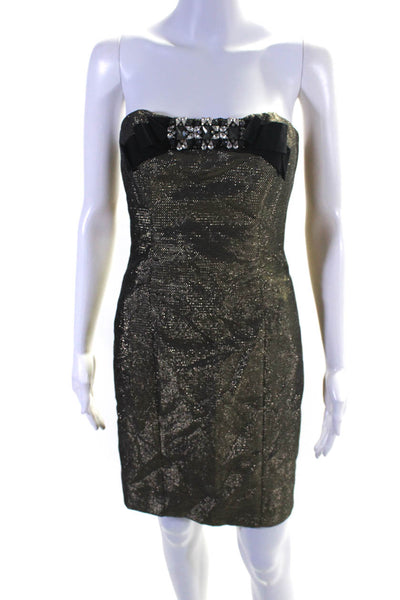 Badgley Mischka Women's Metallic Rhinestone Strapless Cocktail Dress Gold Size 2