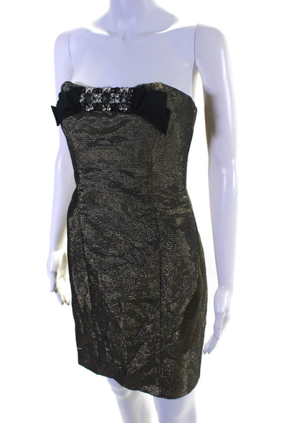 Badgley Mischka Women's Metallic Rhinestone Strapless Cocktail Dress Gold Size 2