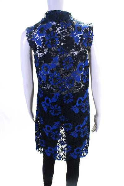 Tahari Women's Floral Lace Sleeveless Open Front Blouse Blue Size XS