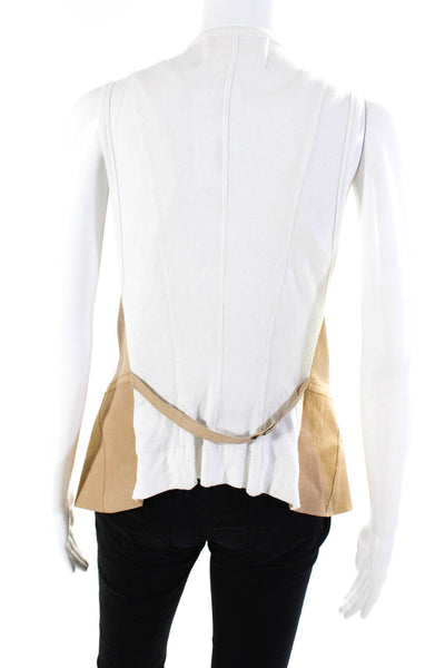 Illia Womens Leather Colorblock Sleeveless Snap V Neck Vest Brown White Size 6