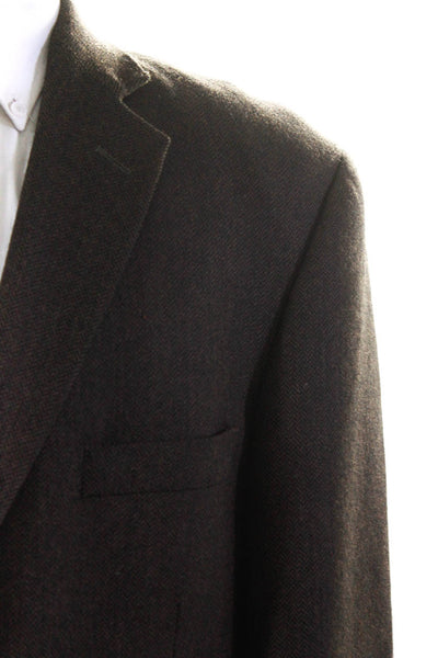 Stafford Mens Wool Chevron Print V-Neck Long Sleeve Suit Jacket Brown Size 44R