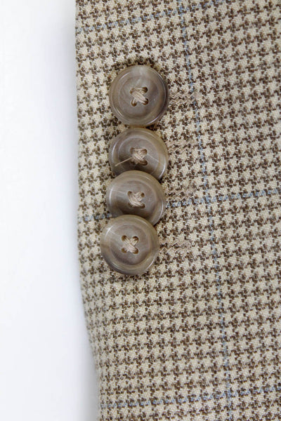 John W. Nordstrom Mens Wool + Silk Houndstooth Print Suit Jacket Beige 42R