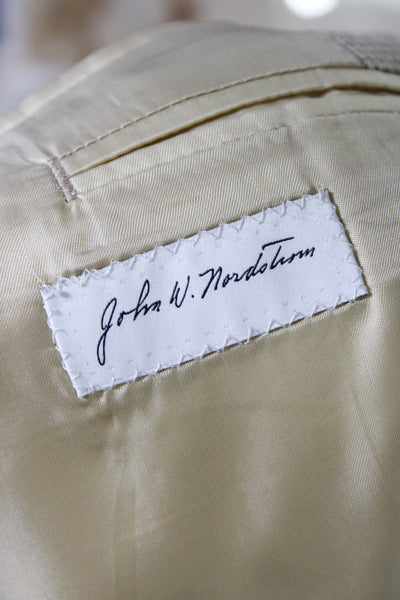 John W. Nordstrom Mens Wool + Silk Houndstooth Print Suit Jacket Beige 42R