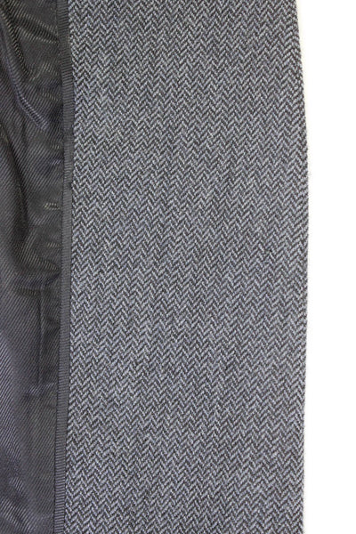 Stafford Mens Wool Chevron Print V-Neck Notch Collar Suit Jacket Navy Size 44R