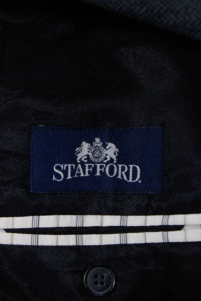 Stafford Mens Wool Chevron Print V-Neck Notch Collar Suit Jacket Navy Size 44R