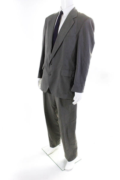 Haggar Men Grid Print V-Neck Notch Collar Two Button Suit Jacket Gray Size 44