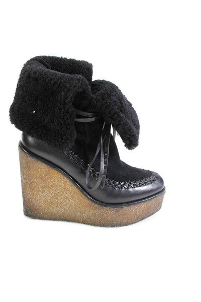 Coach Womens Shearling Lined Platform Booties Black Leather Suede Size 6.5