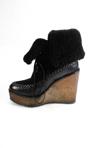 Coach Womens Shearling Lined Platform Booties Black Leather Suede Size 6.5