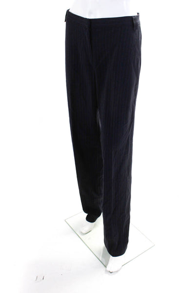 Piazza Sempione Womens Pinstripe Flat Front Straight Pants Black Blue Size 42