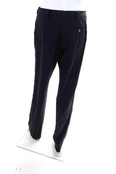 Piazza Sempione Womens Pinstripe Flat Front Straight Pants Black Blue Size 42