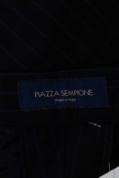 Piazza Sempione Womens Pinstripe Flat Front Straight Pants Black Blue Size 42