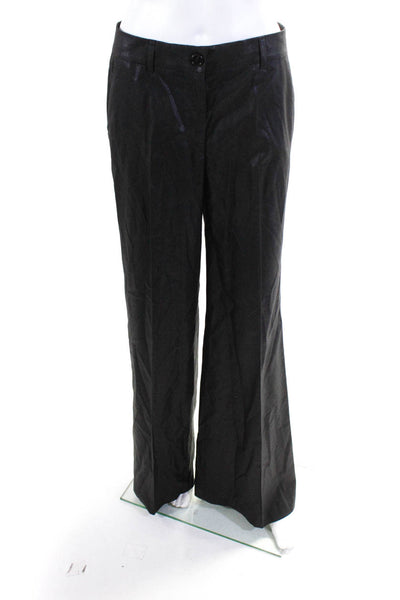 Etro Womens Coated Fabric High Rise Flat Front Wide Leg Pants Black Size 42