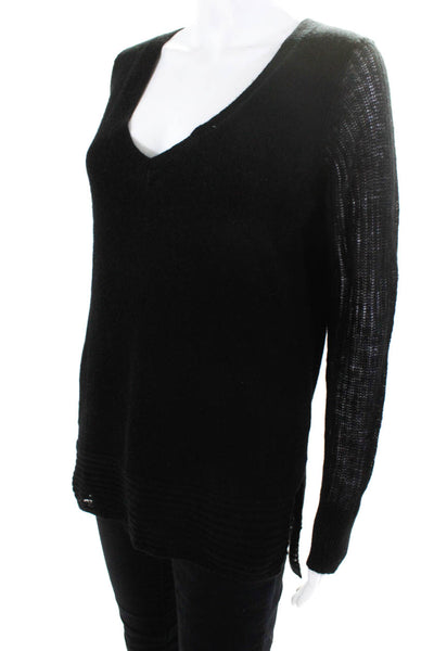 Line Women's V-Neck Long Sleeve Pullover Knit Top Black Size M