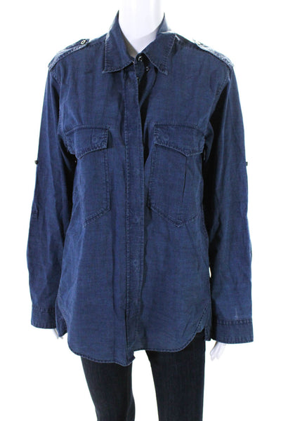 Etoile Isabel Marant Womens Collared Long Sleeve Button Up Blouse Blue Size 2