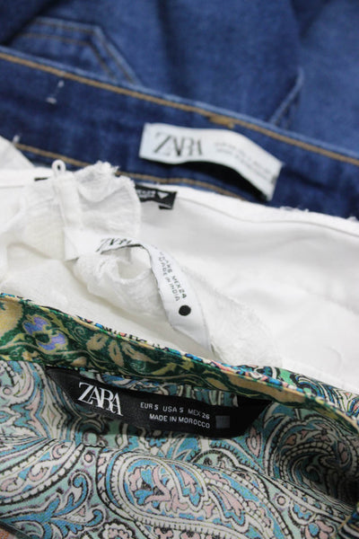 Zara Womens Skinny Jeans Printed Ruffled Sheer Tops Blue White Size 2 XS S Lot 4