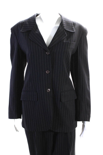 Garfield & Marks Womens Pinstripe Three Button Blazer Trousers Suit Blue Size 10