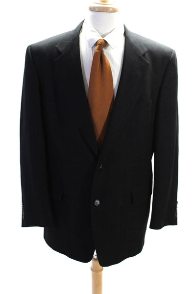Hart Schaffner Marx Mens Grid Print  Notch Lapel Suit Jacket Black Size 44R