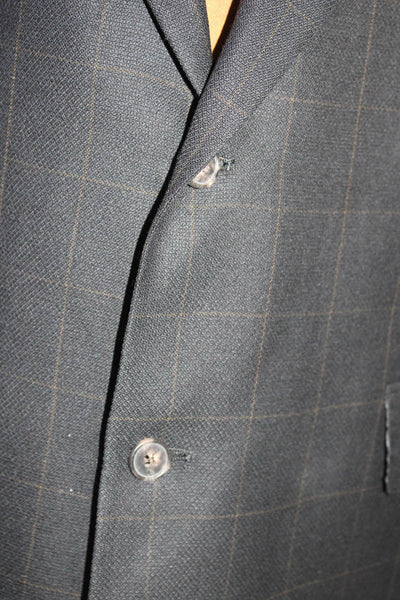 Hart Schaffner Marx Mens Grid Print  Notch Lapel Suit Jacket Black Size 44R
