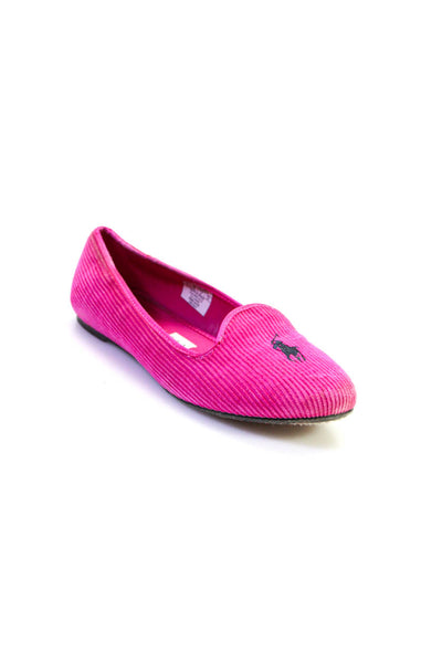 Ralph Lauren Womens Ribbed Embroidered Logo Slip On Loafer Flats Pink Size 5