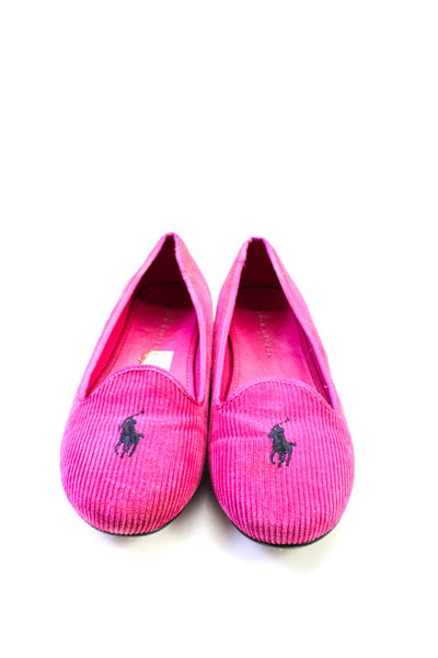 Ralph Lauren Womens Ribbed Embroidered Logo Slip On Loafer Flats Pink Size 5