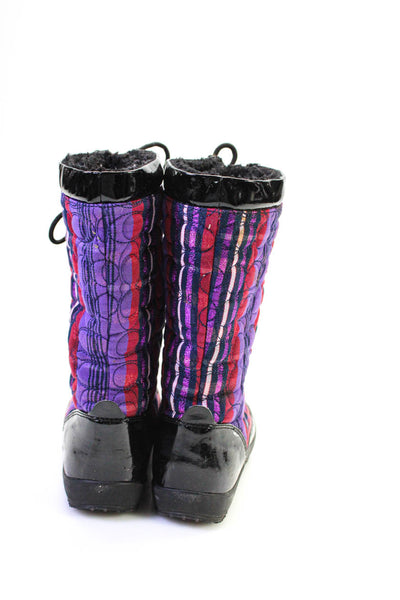 Coach Womens Plaid Logo Embroidered Lace Up Mid-Calf Boots Purple Size 6.5