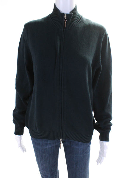 Gran Sasso Womens Turtleneck Full Zip Sweater Jacket Navy Blue Size IT 50