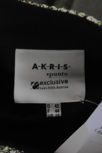Akris Punto Womens Hook Front V Neck Knit Jacket Green White Black Size 12