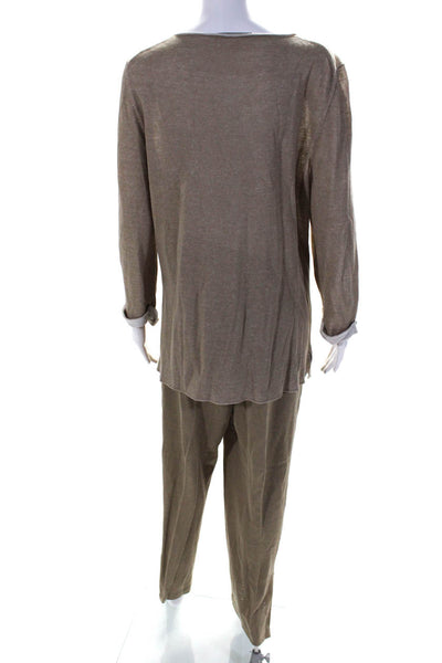 Belford Womens V Neck Long Sleeved Pullover Sweater Pants Brown Size L Lot 2