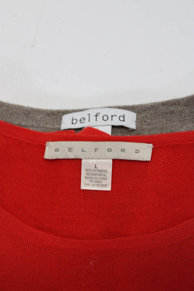 Belford Womens 100% Merino Wool Long Sleeved Sweaters Red Brown Size L Lot 2