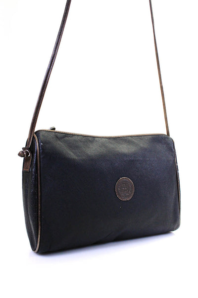 Fendi Womens Leather Zippered Thin Strap Crossbody Satchel Handbag Black Brown