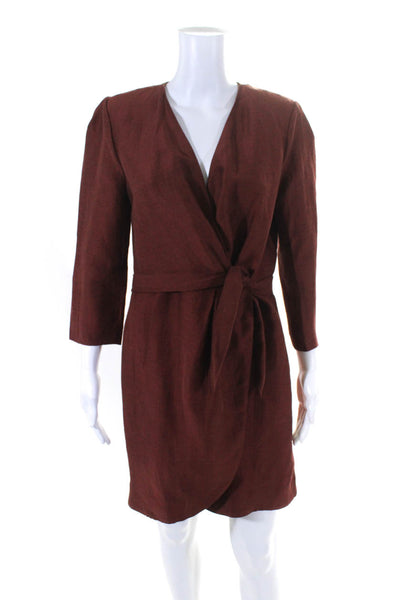 Sandro Paris Women's Linen Blend 3/4 Sleeve Mid Length Jacket Red Size 40