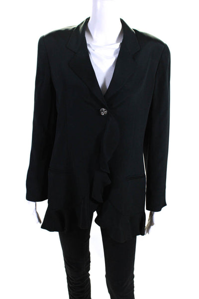 Emanuel Ungaro Womens Single Button Ruffled Blazer Jacket Black Size 10