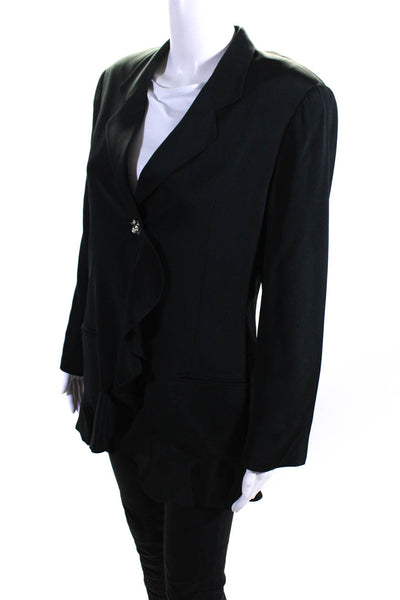 Emanuel Ungaro Womens Single Button Ruffled Blazer Jacket Black Size 10