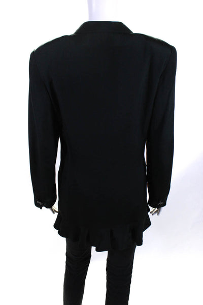 Emanuel Ungaro Womens Single Button Ruffled Blazer Jacket Black Size 10