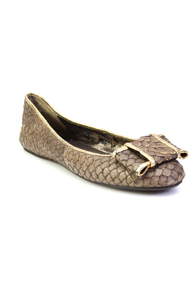 Max Studio Womens Leather Snakeskin Print Bow Accent Ballet Flats Brown Size 7M