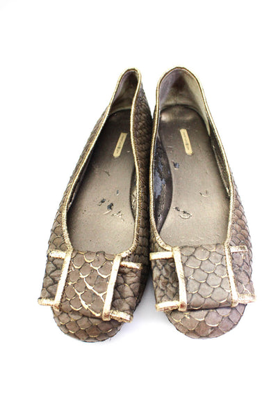 Max Studio Womens Leather Snakeskin Print Bow Accent Ballet Flats Brown Size 7M