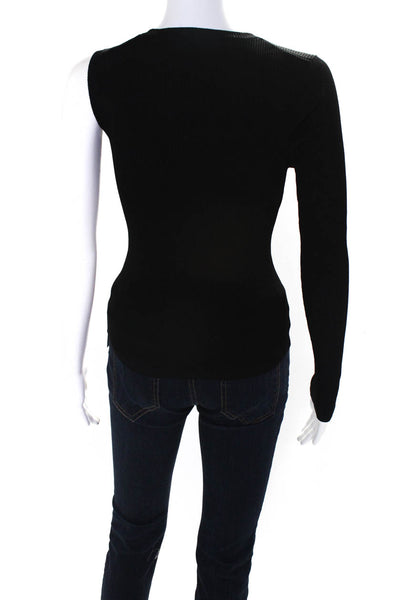 ALC Womens Pullover Single Sleeve Crew Neck Ribbed Shirt Black Size Extra Small
