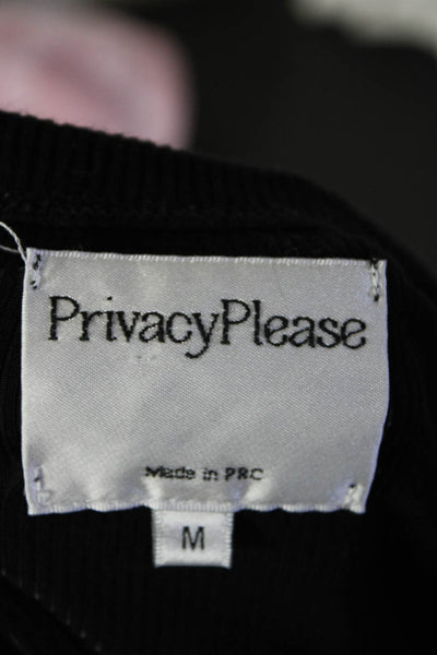 Privacy Please Womens Short Sleeve Crew Neck Ribbed Cropped Shirt Black Medium