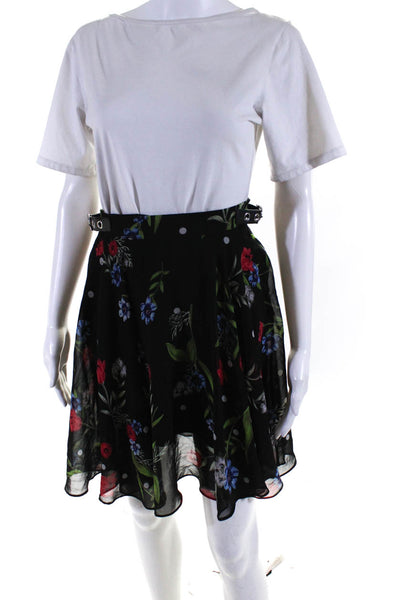 GUESS Womens Floral Print Side Buckled A-Line Midi Skirt Black Size EUR28