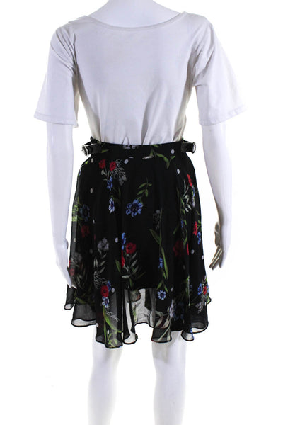 GUESS Womens Floral Print Side Buckled A-Line Midi Skirt Black Size EUR28