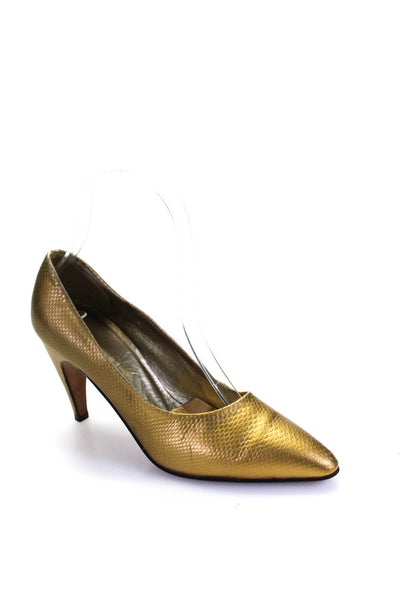 Petra Firenze Womens Embossed Metallic Leather Slip On Pumps Gold Size 5.5