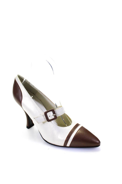 Charles Jourdan Womens Cap Toe Leather Mary Janes Pumps Brown Ivory Size 5.5