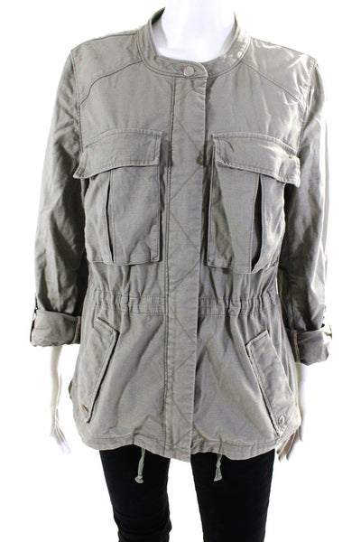 Joie Womens Full Zipper Cargo Jacket Olive Green Cotton Size Large