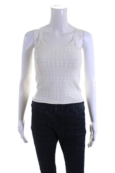 DH New York Womens Open Knit Sleeveless Scoop Neck Tank Top Ivory White Size XS