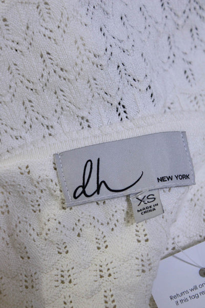 DH New York Womens Open Knit Sleeveless Scoop Neck Tank Top Ivory White Size XS