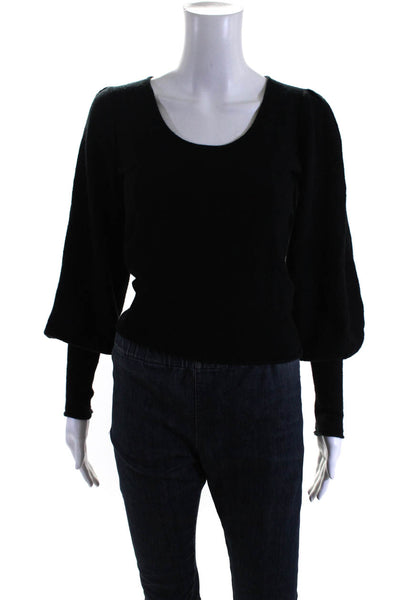 DH New York Womens Knit Waist Length Puff Long Sleeve Black Sweater Top Size XS