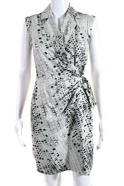 Calvin Klein Womens Gray Black Printed V-Neck Sleeveless Wrap Dress Size 2